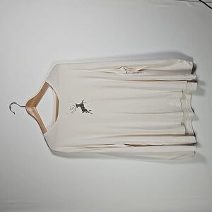 Talbots Womens Longsleeve Top 3X Cream Holiday Beadwork Stars Reindeer Christmas